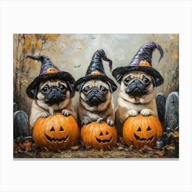 Halloween Pugs In Oil 2 Canvas Print