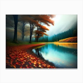 Autumn Leaves By The Lake 1 Canvas Print
