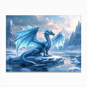 Majestic Dragon With Translucent Wings Emitting Icy Breatharrayed With Intricate Snowflake Patterns Canvas Print