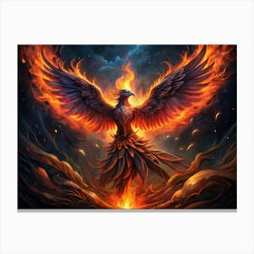 Fiery Phoenix With Open Wings Canvas Print