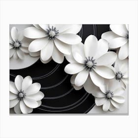 3d Look White and Black Circle with White Flower Design Canvas Print