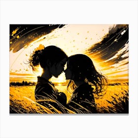 Two People Kissing In A Field Canvas Print