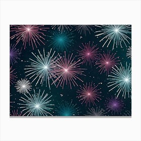 Abstract Background With Stylized Fireworks In A Variety Of Colors Against A Dark Blue Background 5 Canvas Print