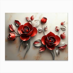 3d Art with Red Rose Simple Floral Painting Canvas Print