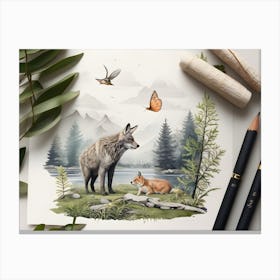 Wolf And Fox Canvas Print