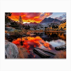 Tranquil Reflections: Serene Mountain Lake Under a Vibrant Sunset" 1 Canvas Print