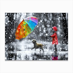 Girl With White Dog - Rainy Day Activities Canvas Print