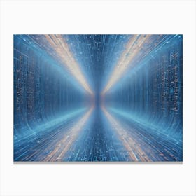 Blue And Orange Futuristic Tunnel With Light Beams Canvas Print