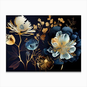 Blue And Gold Flowers 3 Canvas Print