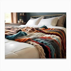 Bed With A Colorful Blanket Canvas Print