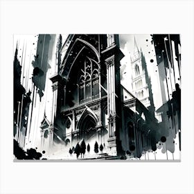 Black And White Of A Church 1 Canvas Print