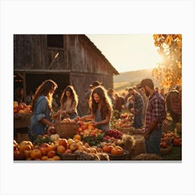 Autumn Harvest Festival On A Rustic Farm Overflowing Baskets Of Ripe Autumn Fruits Including Apple (2) Canvas Print