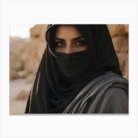 Muslim Woman In Black Hijab Canvas Print