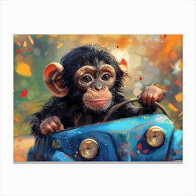 A Playful Primate At The Wheel A Baby Monkey S Motoring Adventure Canvas Print