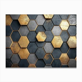 A Hexagonal Pattern On A With A Mix Of Metallic Gold And Dark Grey Textures 2 Canvas Print