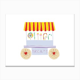 Candy Cart Treat Wagon With Jammy Dodger Wheels, Fun Circus Animal, Cake, Biscuit, Sweet Treat Print, Landscape Canvas Print