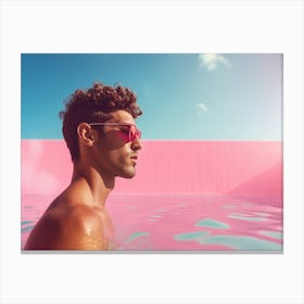 Young Man In Pink Swimming Pool Canvas Print