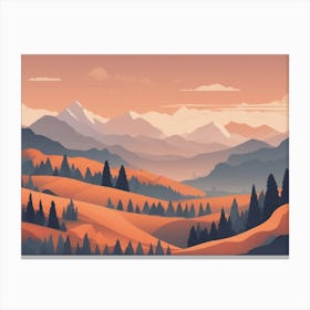 Misty mountains horizontal background in orange tone 139 Canvas Print