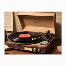 A Vintage Record Player With A Vinyl Record, Surrounded By Other Vintage Audio Equipment, Books, And Headphones, Creating A Nostalgic Atmosphere Canvas Print