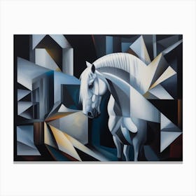 "Geometric" White Horse Canvas Print