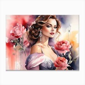 Woman With Roses Canvas Print