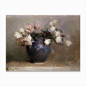 Antique Roses In A Vase 1 Canvas Print