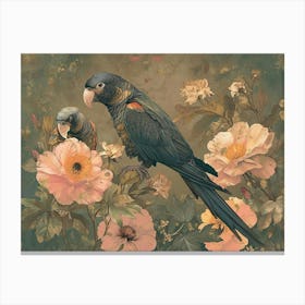 Floral Animal Illustration Parrot 1 Canvas Print