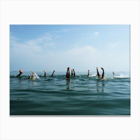 Friends Swimming In Sea Canvas Print