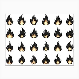 Black And White Fire Flame Set 3 Canvas Print