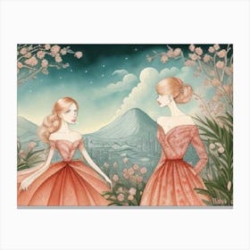 Two Women In Pink Dresses Canvas Print