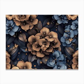 Floral Seamless Pattern with Vintage Hydrangea Flowers, Leaves, Fireflies 1 Canvas Print