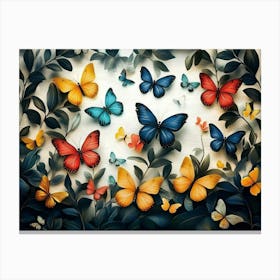 Floral Pattern With Colorful Butterflies Illustration Background 1 Canvas Print