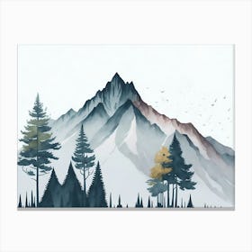 Mountain And Forest In Minimalist Watercolor Horizontal Composition 166 Canvas Print