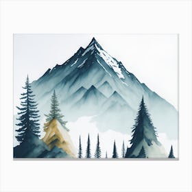 Mountain And Forest In Minimalist Watercolor Horizontal Composition 15 Canvas Print