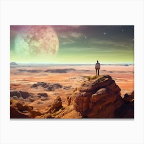 Lone explorer gazing at the alien landscape Canvas Print
