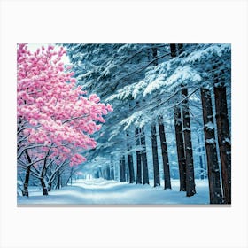 Pink Trees In The Snow Canvas Print