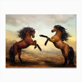 Two Horses Fighting Canvas Print