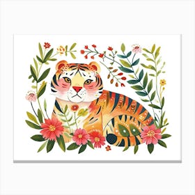 Little Floral Siberian Tiger 4 Canvas Print
