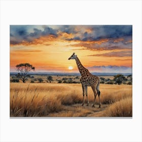 The Call of the African Wild Giraffe At Sunset Canvas Print