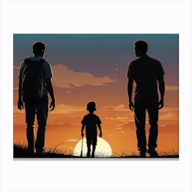 Sunset With Father And Son Father's Day Canvas Print