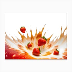 A Vibrant Image Of Strawberries Submerged In A Creamy, Orange Splash, Creating A Dynamic And Delicious Scene 1 Canvas Print