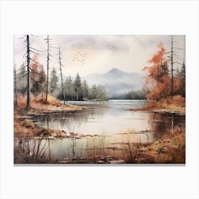 A Painting Of A Lake In Autumn 56 Canvas Print