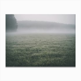 A Large Open Field With Grass On A Misty Day Canvas Print