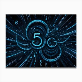 Abstract Image Of A Glowing Blue Number 50, With Lines And Numbers Radiating Outwards, Creating A Futuristic Or Technological Effect Canvas Print