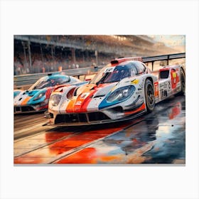 Two Racing Cars On A Track Canvas Print