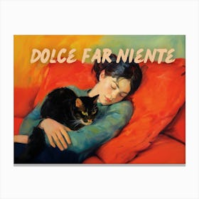 Dolce Far Niente Black cat sleeping Vintage altered trendy wall art Canvas Print