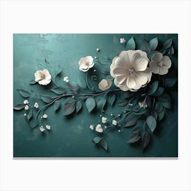 Flowers On A Green Wall Canvas Print