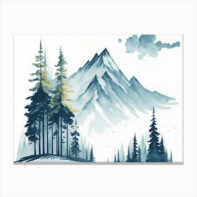 Mountain And Forest In Minimalist Watercolor Horizontal Composition 314 Canvas Print
