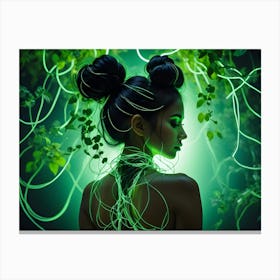 Green Woman In The Forest Canvas Print