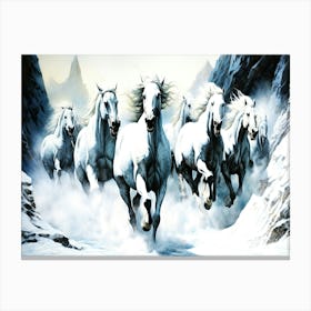 White Stallion Horses - Horses In The Snow Canvas Print